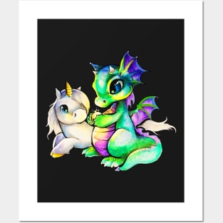 Unicorn and Dragon Awesome Graphic T shirt Posters and Art